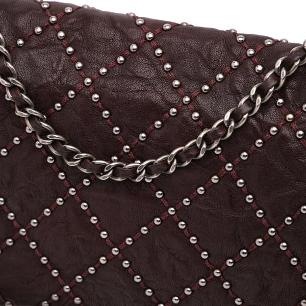 Pre-owned Chanel Washed Lambskin Studded Metal Beauty Flap Red