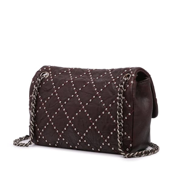 Pre-owned Chanel Washed Lambskin Studded Metal Beauty Flap Red