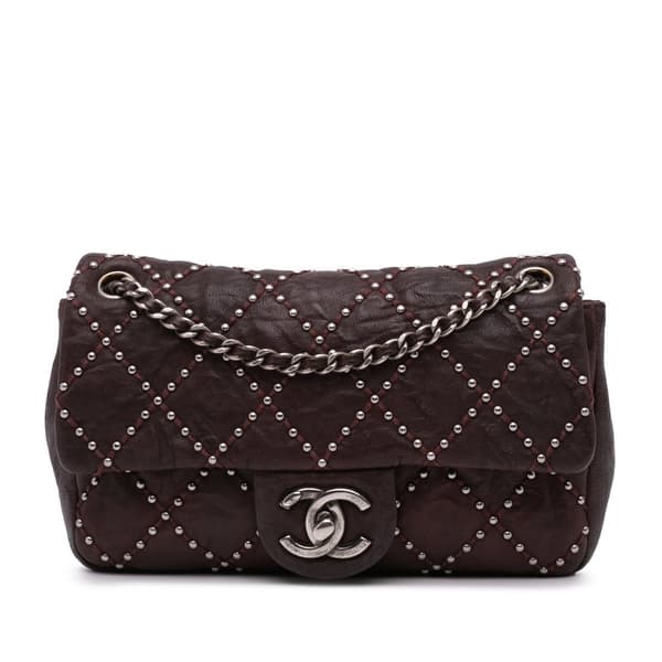Pre-owned Chanel Washed Lambskin Studded Metal Beauty Flap Red