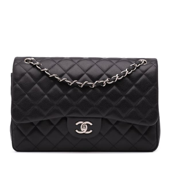 Pre-owned Chanel Jumbo Classic Caviar Double Flap Black
