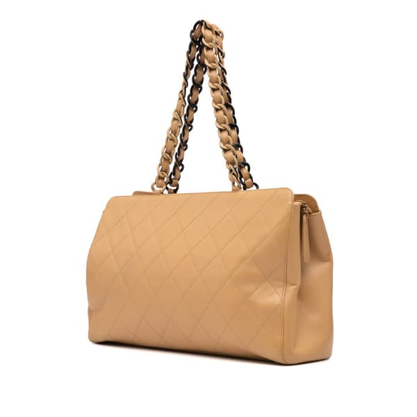 Pre-owned Chanel CC Quilted Lambskin Chain Shoulder Bag Brown