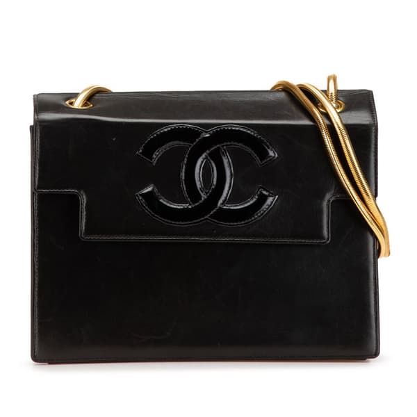 Pre-owned Chanel CC Patent Snake Chain Flap Black