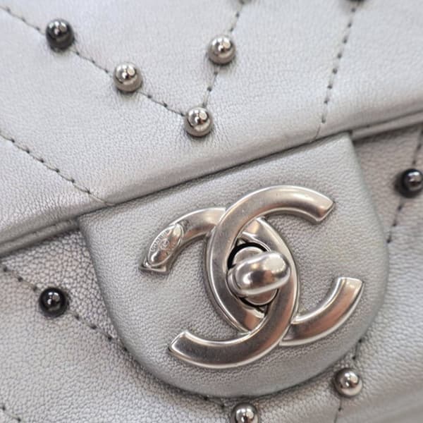 Pre-owned Chanel Mini Rectangular Chevron Lambskin Stud Wars Flap Silver