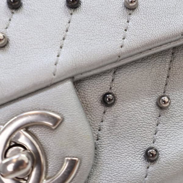 Pre-owned Chanel Mini Rectangular Chevron Lambskin Stud Wars Flap Silver