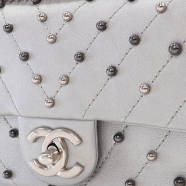 Pre-owned Chanel Mini Rectangular Chevron Lambskin Stud Wars Flap Silver