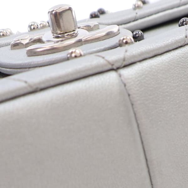 Pre-owned Chanel Mini Rectangular Chevron Lambskin Stud Wars Flap Silver