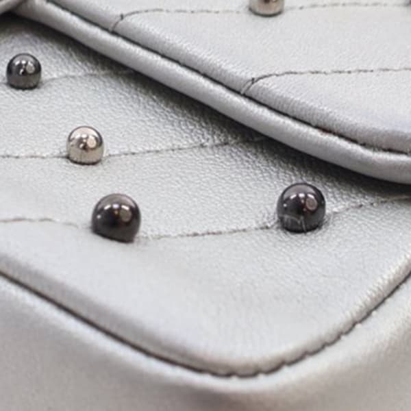 Pre-owned Chanel Mini Rectangular Chevron Lambskin Stud Wars Flap Silver
