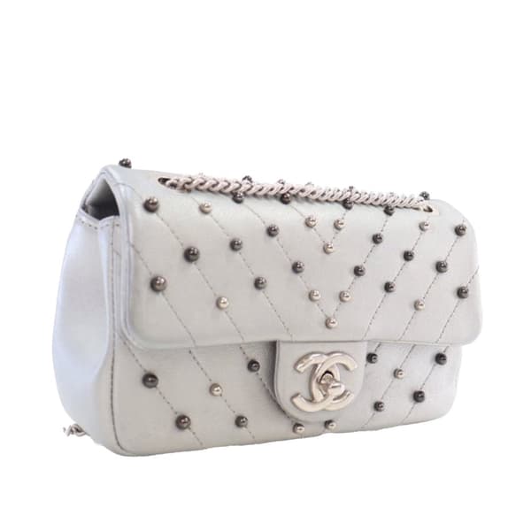 Pre-owned Chanel Mini Rectangular Chevron Lambskin Stud Wars Flap Silver