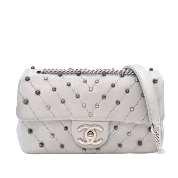 Pre-owned Chanel Mini Rectangular Chevron Lambskin Stud Wars Flap Silver