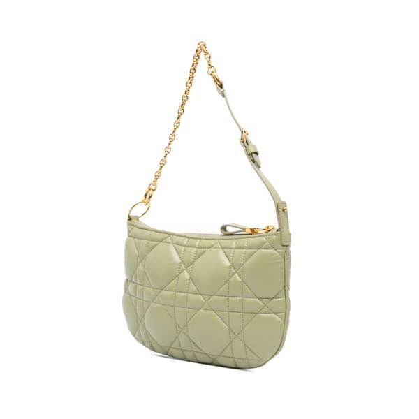 Pre-owned Dior Mini Calfskin Macrocannage Dior Caro Tulip Bag Green