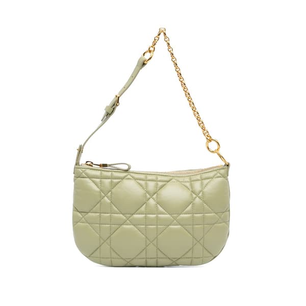 Pre-owned Dior Mini Calfskin Macrocannage Dior Caro Tulip Bag Green