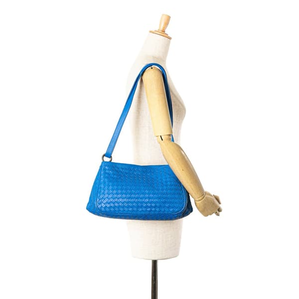 Pre-owned Bottega Veneta Nappa Intrecciato Shoulder Bag Blue