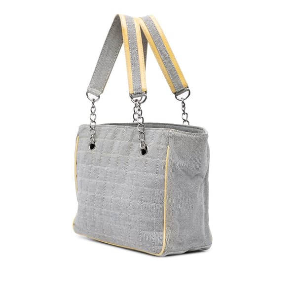 Pre-owned Chanel CC Camellia No. 5 Choco Bar Canvas Tote Gray