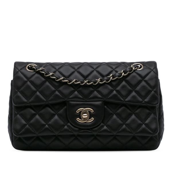 Pre-owned Chanel CC Quilted Lambskin Double Flap Black