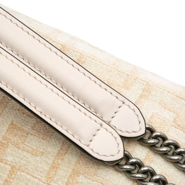 Pre-owned Fendi FF Chenille and Vitello Seta Chain Midi Baguette Brown