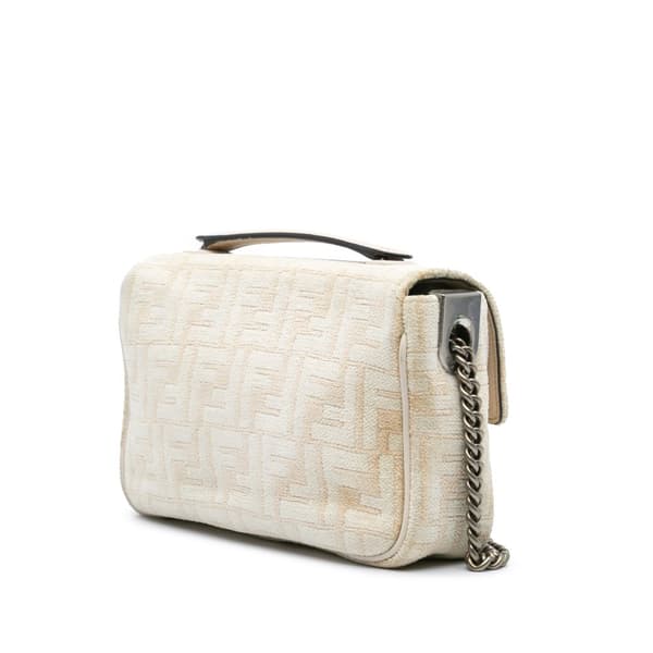 Pre-owned Fendi FF Chenille and Vitello Seta Chain Midi Baguette Brown