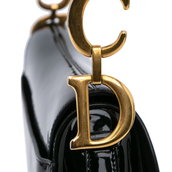 Pre-owned Dior Patent Saddle Bag Black