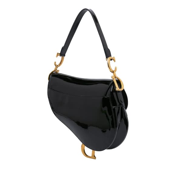 Pre-owned Dior Patent Saddle Bag Black