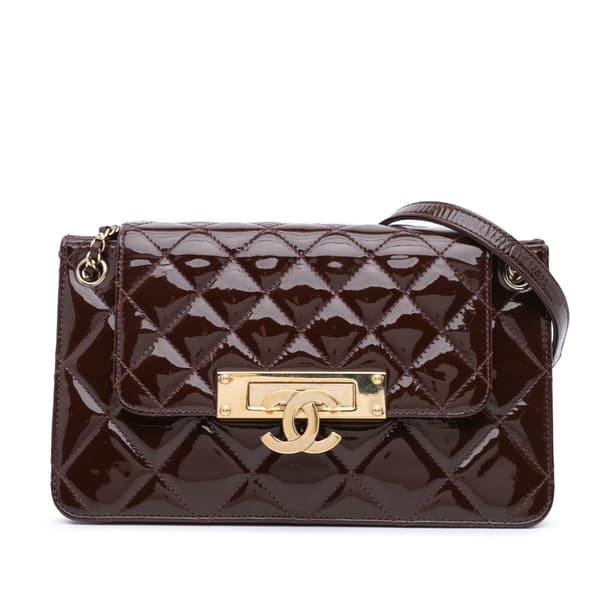 Pre-owned Chanel Quilted Patent Golden Class Accordion Flap Shoulder Bag Red