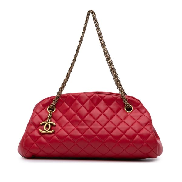 Pre-owned Chanel Medium Lambskin Mademoiselle Bowling Bag Red