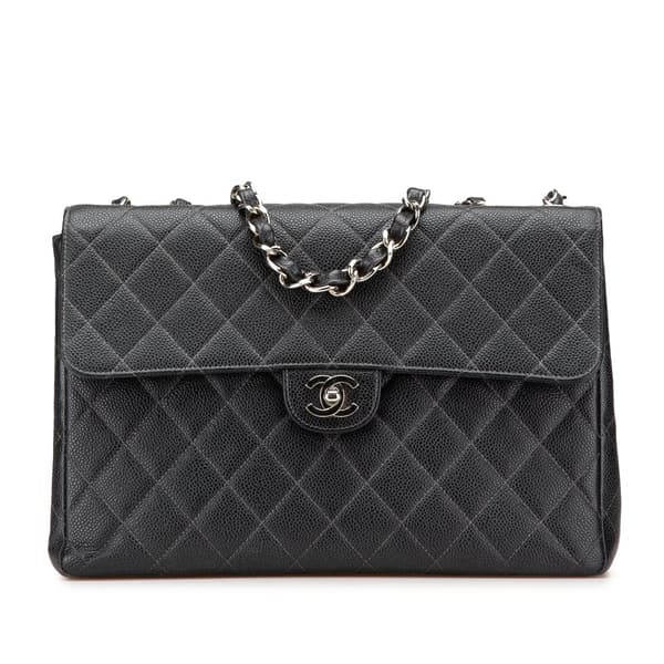 Pre-owned Chanel Jumbo Quilted Caviar Single Flap Black