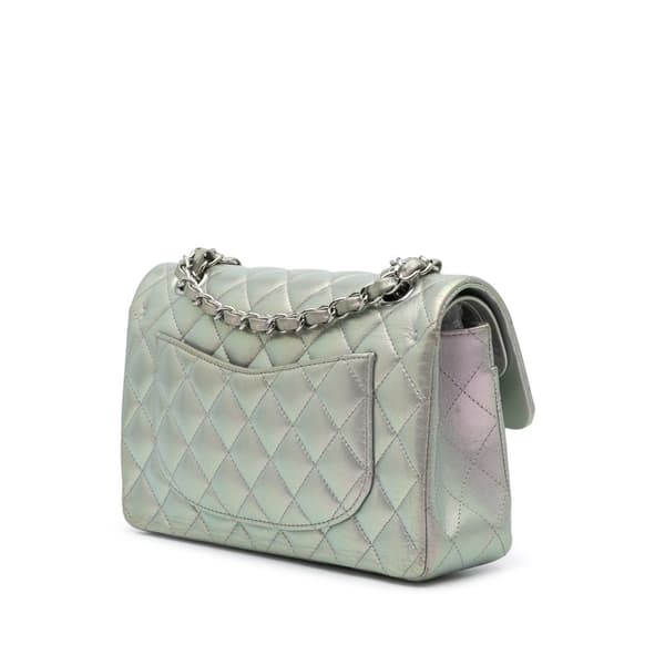 Pre-owned Chanel Small Classic Iridescent Lambskin Double Flap Silver
