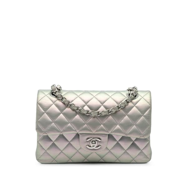 Pre-owned Chanel Small Classic Iridescent Lambskin Double Flap Silver