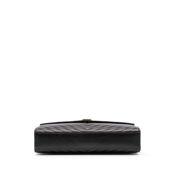 Pre-owned Saint Laurent Large Grain de Poudre Monogram Chevron Envelope Bag Black