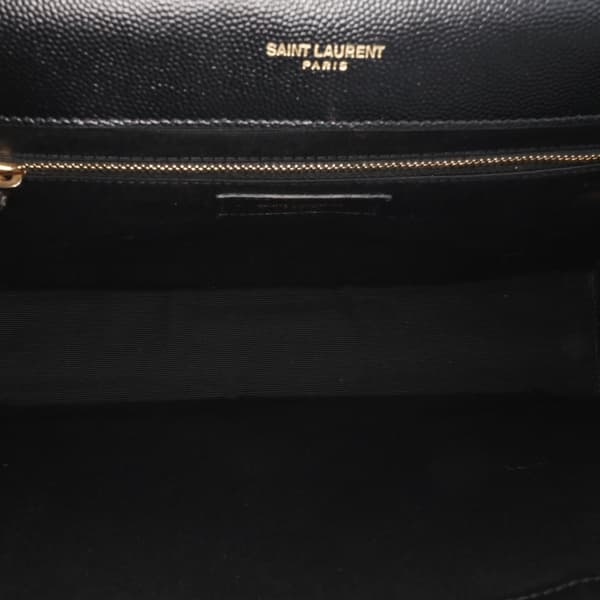 Pre-owned Saint Laurent Large Grain de Poudre Monogram Chevron Envelope Bag Black
