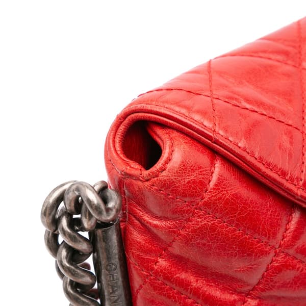 Pre-owned Chanel Medium Glazed Calfskin Stitch It Fold Over Flap Red