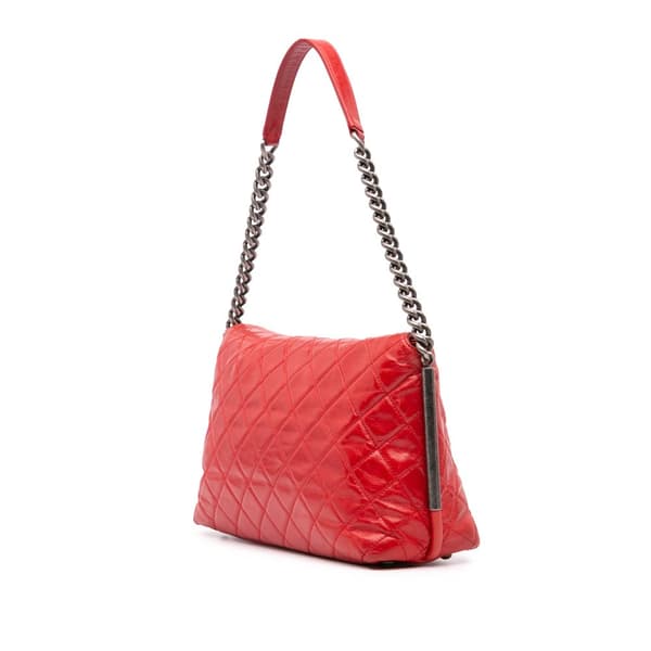 Pre-owned Chanel Medium Glazed Calfskin Stitch It Fold Over Flap Red