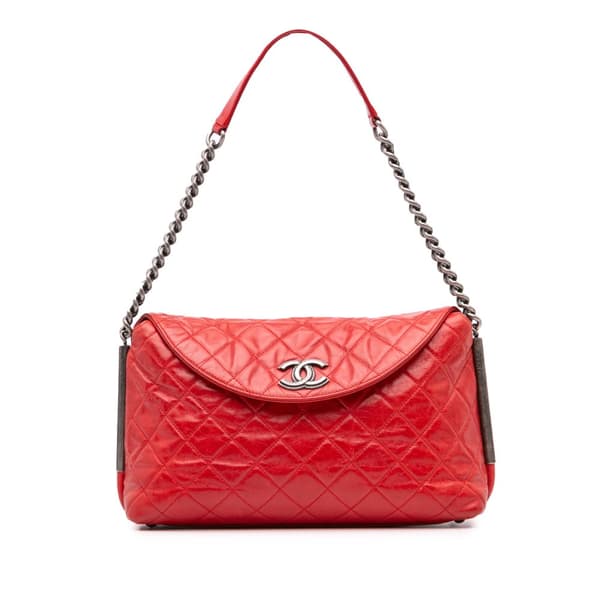 Pre-owned Chanel Medium Glazed Calfskin Stitch It Fold Over Flap Red