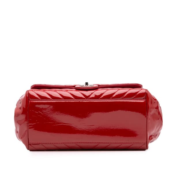 Pre-owned Chanel CC Chevron Patent Accordion Single Flap Red