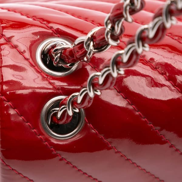 Pre-owned Chanel CC Chevron Patent Accordion Single Flap Red
