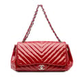 Pikkukuva 1 / 10: Pre-owned Chanel CC Chevron Patent Accordion Single Flap Red