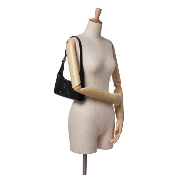 Pre-owned Celine Smooth Calfskin Cuir Triomphe Shoulder Bag Black