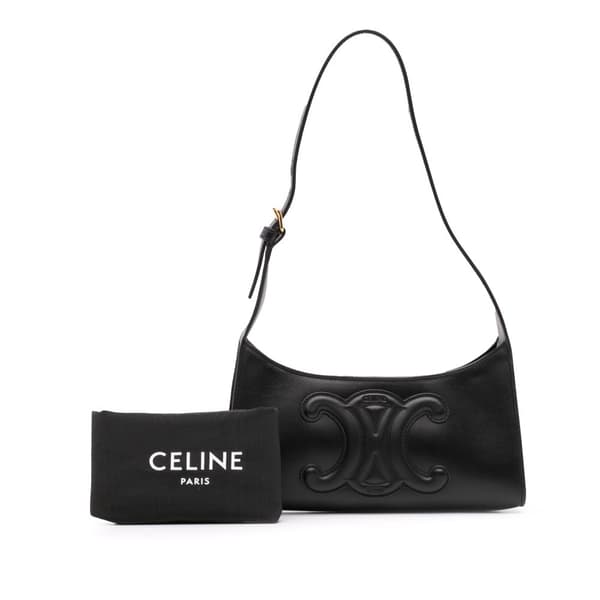 Pre-owned Celine Smooth Calfskin Cuir Triomphe Shoulder Bag Black