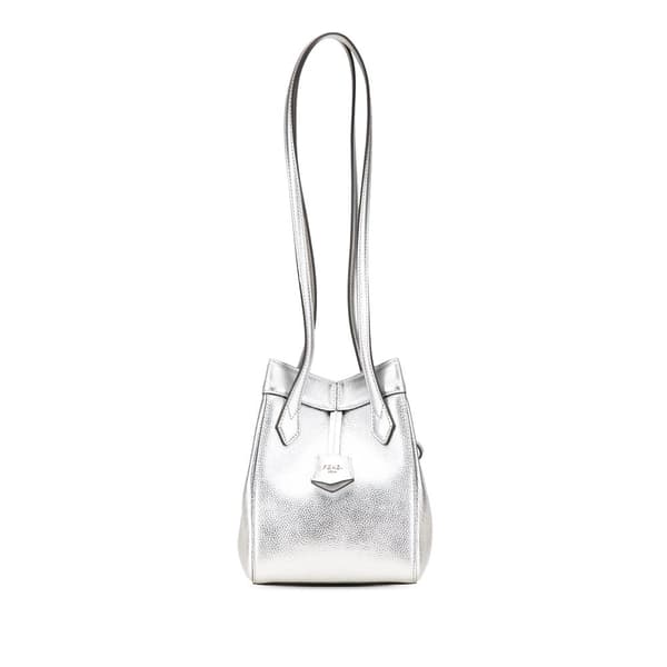 Pre-owned Fendi Mini Leather Origami Shoulder Bag Silver
