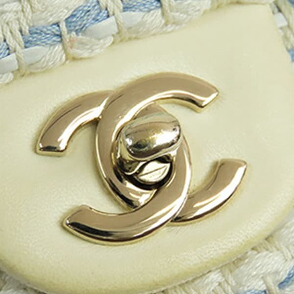 Pre-owned Chanel Mini Rectangular Woven Cotton Single Flap White