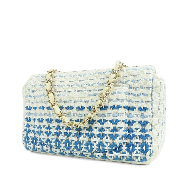 Pre-owned Chanel Mini Rectangular Woven Cotton Single Flap White