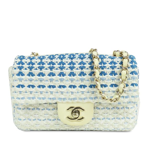 Pre-owned Chanel Mini Rectangular Woven Cotton Single Flap White