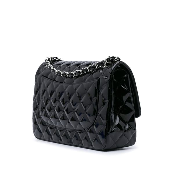 Pre-owned Chanel Jumbo Classic Patent Double Flap Black