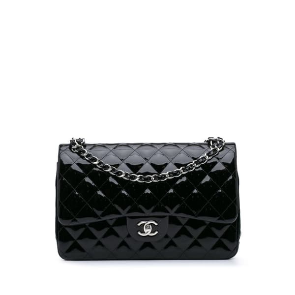 Pre-owned Chanel Jumbo Classic Patent Double Flap Black