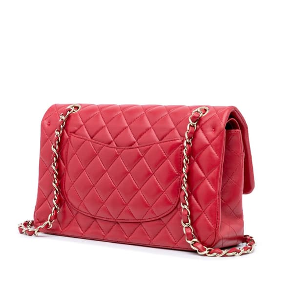 Pre-owned Chanel Medium Classic Lambskin Double Flap Red