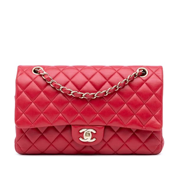 Pre-owned Chanel Medium Classic Lambskin Double Flap Red