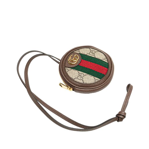 Pre-owned Gucci Mini GG Supreme Ophidia Round Neck Pouch Brown