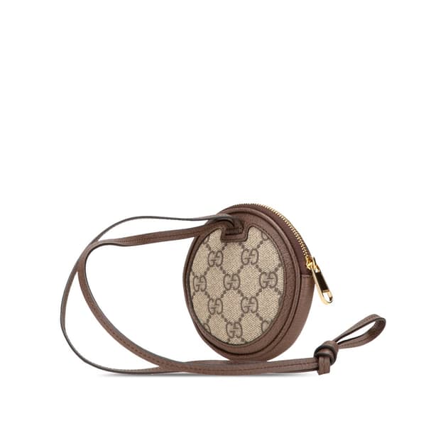 Pre-owned Gucci Mini GG Supreme Ophidia Round Neck Pouch Brown
