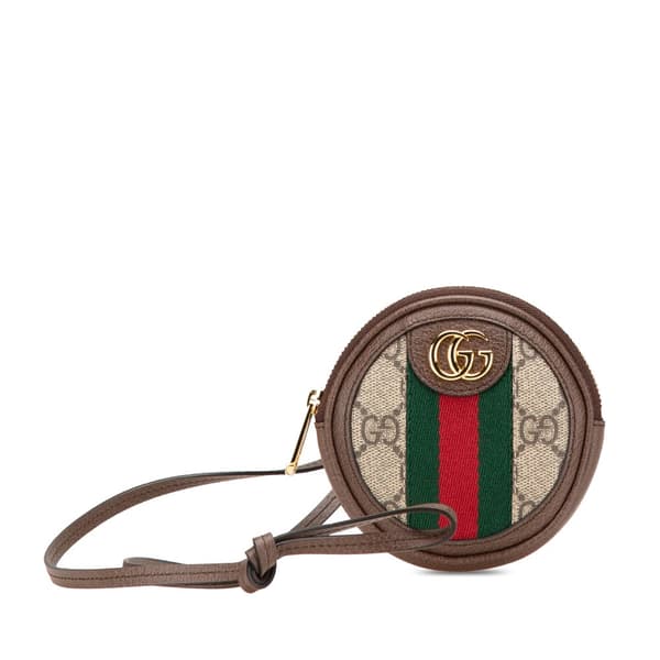 Pre-owned Gucci Mini GG Supreme Ophidia Round Neck Pouch Brown