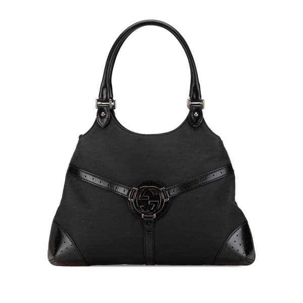Pre-owned Gucci Canvas Reins Shoulder Bag Black