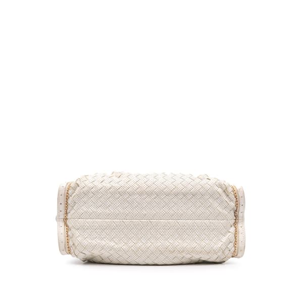 Pre-owned Bottega Veneta Woven Perforated Leather Shoulder Bag White